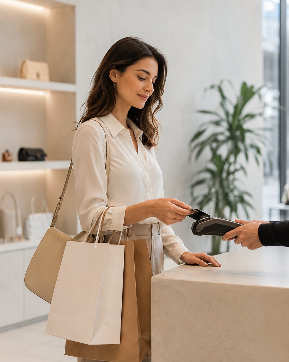 Cliente pagando con tarjeta en un comercio